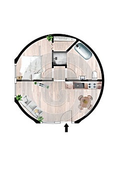 Apartment flat top view 2d render apartment floor plan 2D